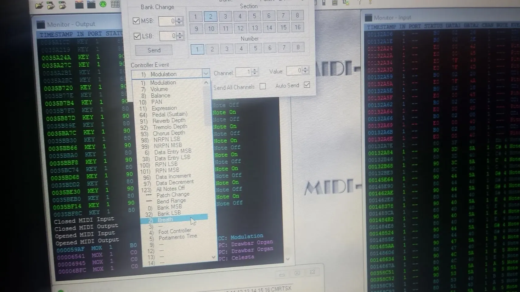 MIDI monitoring and code